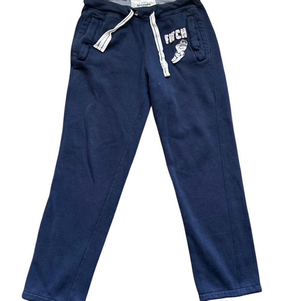 VTG Y2K Abercrombie Men's Size S Blue Distressed Sweatpants Lounge Athletic Gym